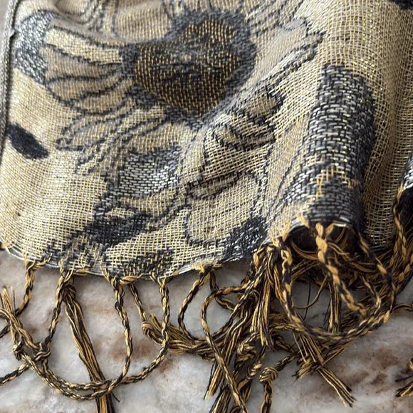 Pashmina Black and Gold Floral Scarf - Picture 2 of 5